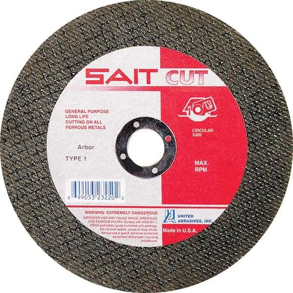 Sait - 4-1/2" 30 Grit Aluminum Oxide Cutoff Wheel - 5/64" Thick, 7/8" Arbor, 13,300 Max RPM, Use with Angle Grinders - Caliber Tooling