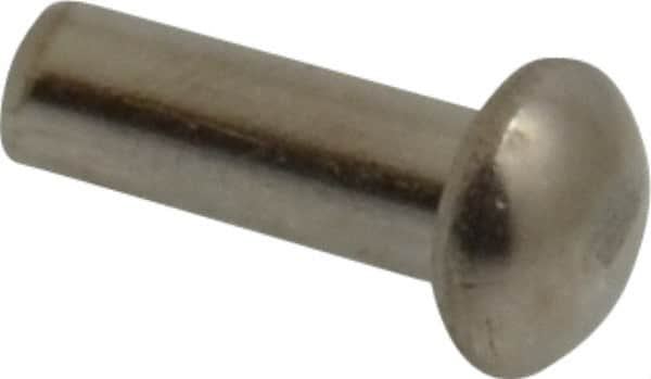 RivetKing - 1/8" Body Diam, Round Uncoated Stainless Steel Solid Rivet - 3/8" Length Under Head, Grade 18-8 - Caliber Tooling