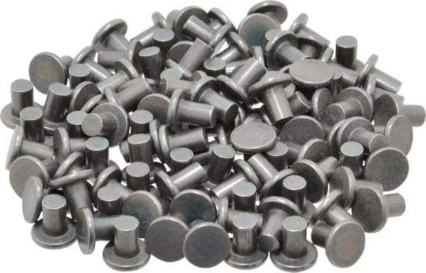 RivetKing - 1/4" Body Diam, Flat Steel Solid Rivet - 3/8" Length Under Head - Caliber Tooling