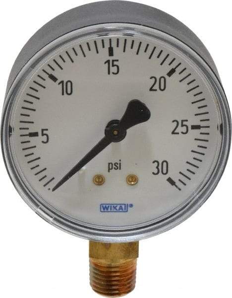 Wika - 2-1/2" Dial, 1/4 Thread, 0-30 Scale Range, Pressure Gauge - Lower Connection Mount, Accurate to 3-2-3% of Scale - Caliber Tooling