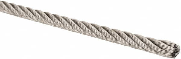 Lift-All - 5/32" Diam, Stainless Steel Wire Rope - 2,400 Lb Breaking Strength, Material Grade 304, 7 x 19 Strand Core - Caliber Tooling