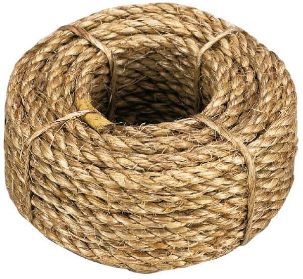 Value Collection - 100' Max Length Manila Rope - 1/4" Diam, 67 Lb Capacity - Caliber Tooling