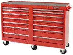 Proto - 1,800 Lb Capacity, 14 Drawer Mobile Workstation - 54" Wide x 18" Deep x 42" High, Steel, Red - Caliber Tooling