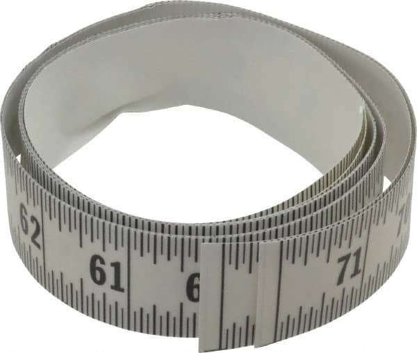 Made in USA - 6 Ft. Long x 1-1/4 Inch Wide, 1/16 Inch Graduation, Clear, Mylar Adhesive Tape Measure - Reads Right to Left, Horizontal Scale - Caliber Tooling