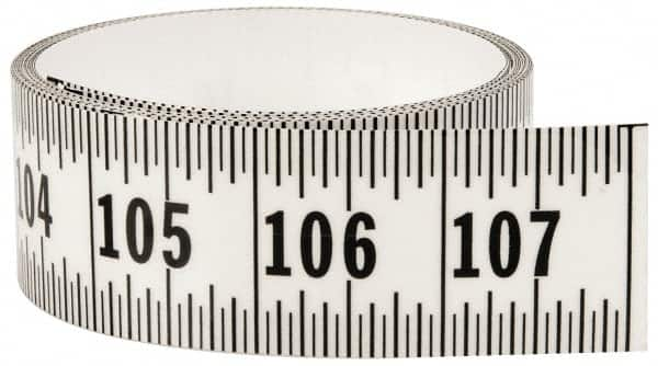 Made in USA - 9 Ft. Long x 1-1/4 Inch Wide, 1/16 Inch Graduation, Clear, Mylar Adhesive Tape Measure - Reads Left to Right, Horizontal Scale - Caliber Tooling