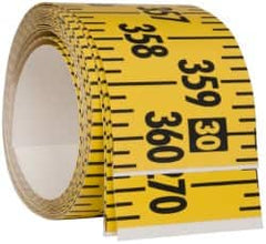 Made in USA - 30 Ft. Long x 3 Inch Wide, 1/4 Inch Graduation, Yellow, Mylar Adhesive Tape Measure - Reads Left to Right, Horizontal Scale - Caliber Tooling