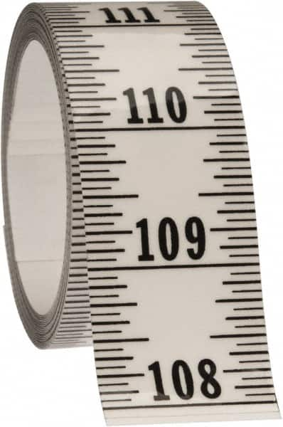 Made in USA - 12 Ft. Long x 1-1/4 Inch Wide, 1/16 Inch Graduation, Clear, Mylar Adhesive Tape Measure - Reads Bottom to Top, Vertical Rules - Caliber Tooling