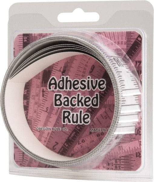 Made in USA - 12 Ft. Long x 1-1/4 Inch Wide, 1/16 Inch Graduation, Silver, Mylar Adhesive Tape Measure - Reads Bottom to Top, Vertical Rules - Caliber Tooling