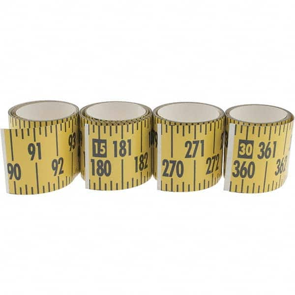 Made in USA - 32 Ft. Long x 3 Inch Wide, 1/4 Inch Graduation, Yellow, Mylar Adhesive Tape Measure - Reads Bottom to Top, Vertical Rules - Caliber Tooling