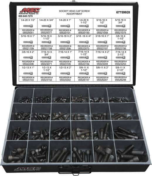 Value Collection - 375 Piece Alloy Steel Socket Head Cap Screws - 1/4-20 to 5/8-11 Thread - Caliber Tooling