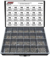 Value Collection - 800 Piece Stainless Steel Button Head Cap Screws - #8-32 to 1/4-20 Thread, 18-8 - Caliber Tooling