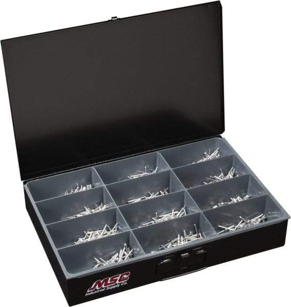 Value Collection - 1,000 Piece, 1/8 to 3/16" Hole Diam, Dome Head, Aluminum Blind Rivet Assortment - 1/8 to 5/8" Length, Aluminum Mandrel - Caliber Tooling