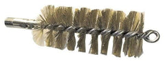 Schaefer Brush - 4-1/2" Brush Length, 2-3/4" Diam, Double Stem, Single Spiral Tube Brush - 8" Long, Brass, 1/4" NPSM Male Connection - Caliber Tooling