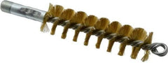 Schaefer Brush - 4-1/2" Brush Length, 1-1/4" Diam, Double Stem, Single Spiral Tube Brush - 8" Long, Brass, 1/4" NPSM Male Connection - Caliber Tooling