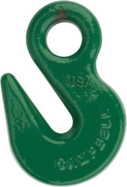 Campbell - 8,800 Lb Capacity, Chain Grade 100, Alloy Steel Eye Hook - 1/2" Hook Throat, 2.41" Reach, 3/4" Eye ID, 3/8" Chain Diam, 4" OAL - Caliber Tooling