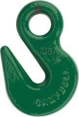 Campbell - 8,800 Lb Capacity, Chain Grade 100, Alloy Steel Eye Hook - 1/2" Hook Throat, 2.41" Reach, 3/4" Eye ID, 3/8" Chain Diam, 4" OAL - Caliber Tooling