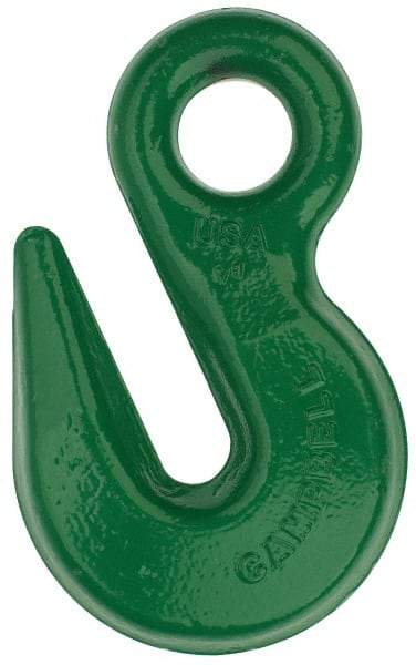 Campbell - 22,600 Lb Capacity, Chain Grade 100, Alloy Steel Eye Hook - 0.78" Hook Throat, 4.22" Reach, 1.22" Eye ID, 5/8" Chain Diam, 6.66" OAL - Caliber Tooling