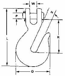 CM - 1/2 Inch Chain Diameter, Grade 80 Clevis Hook - 12,000 Lbs. Load Capacity, 19/32 Inch Inside Diameter, 19/32 Inch Pin Diameter, 19/32 Inch Hook Throat, 3-7/16 Inch Hook Width - Caliber Tooling