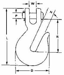 CM - 1/2 Inch Chain Diameter, Grade 80 Clevis Hook - 12,000 Lbs. Load Capacity, 19/32 Inch Inside Diameter, 19/32 Inch Pin Diameter, 19/32 Inch Hook Throat, 3-7/16 Inch Hook Width - Caliber Tooling