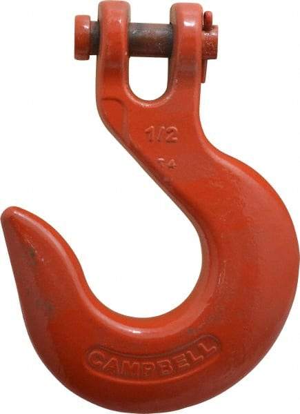 Campbell - 1/2 Inch Chain Diameter, Grade 80 Clevis Hook - 13,000 Lbs. Load Capacity, 5/08 Inch Inside Diameter, 9/16 Inch Pin Diameter, 1-3/4 Inch Hook Throat - Caliber Tooling