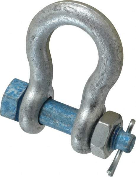 Campbell - 1/2" Nominal Chain Size, 2 Ton Carbon Steel Bolt Anchor Shackle - 1/2" Diam, 5/8" Pin Diam, 1-15/16" High x 13/16" Wide Inside Jaw, 1-1/4" Inside Width, 1-1/4" Max Body Thickness - Caliber Tooling