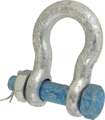 Campbell - 5/8" Nominal Chain Size, 3.25 Ton Carbon Steel Bolt Anchor Shackle - 5/8" Diam, 5/8" Pin Diam, 2-7/16" High x 1-1/16" Wide Inside Jaw, 1-9/16" Inside Width, 1-7/16" Max Body Thickness - Caliber Tooling