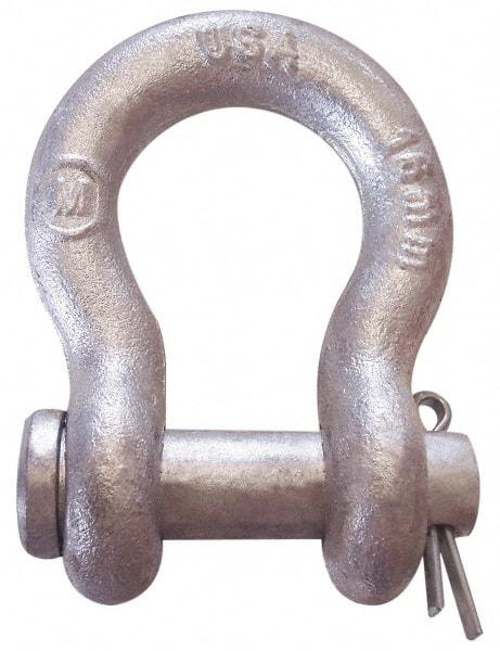 CM - 7/16" Nominal Chain Size, 2 Ton Carbon Steel Loose Anchor Shackle - 7/16" Diam, 1/2" Pin Diam, 1-3/4" High x 23/32" Wide Inside Jaw, 1-5/32" Inside Width, 1-1/8" Max Body Thickness - Caliber Tooling