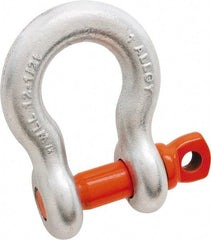 Campbell - 3/8" Nominal Chain Size, 2 Ton Alloy Steel Screw Anchor Shackle - 3/8" Diam, 7/16" Pin Diam, 1-7/16" High x 0.677" Wide Inside Jaw, 0.969" Inside Width, 15/16" Max Body Thickness - Caliber Tooling