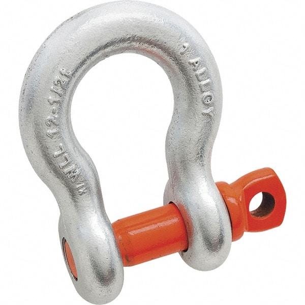 Campbell - 1" Nominal Chain Size, 12.5 Ton Alloy Steel Screw Anchor Shackle - 1" Diam, 1-1/8" Pin Diam, 3-3/4" High x 1-11/16" Wide Inside Jaw, 2-1/2" Inside Width, 2-3/8" Max Body Thickness - Caliber Tooling