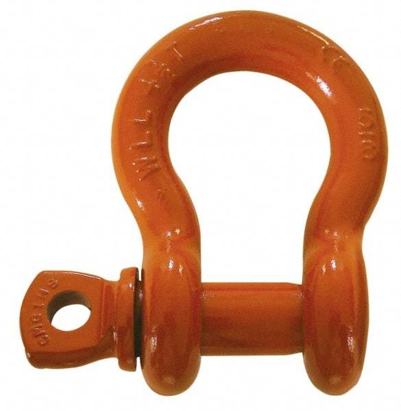 CM - 1-3/4" Nominal Chain Size, 34 Ton Alloy Steel Screw Anchor Shackle - 1-3/4" Diam, 2" Pin Diam, 7" High x 2-7/8" Wide Inside Jaw, 4-3/4" Inside Width, 4" Max Body Thickness - Caliber Tooling