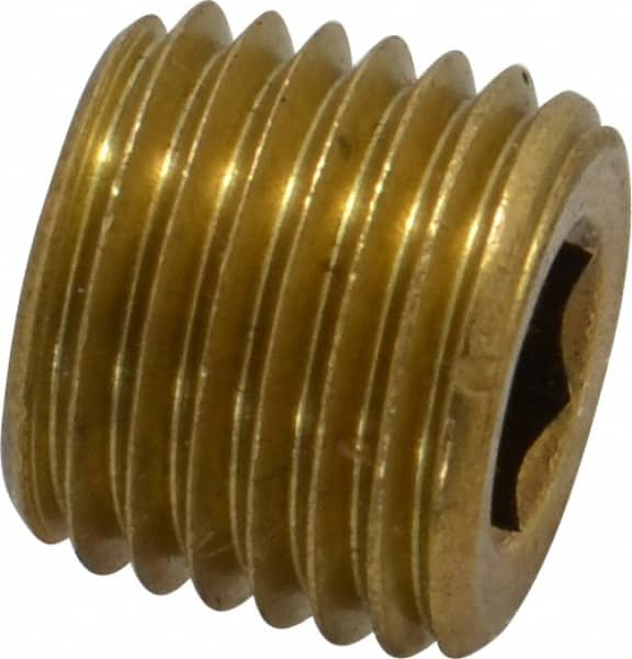 1/4-18, 7/16″ OAL, Brass Socket Pressure Plug 3/4″ Taper per Foot, 1/4″ Hex Key