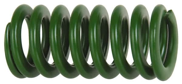 Associated Spring Raymond - 50mm Hole Diam, 25mm Rod Diam, 4-1/2" Free Length, Green Die Spring - 3726 N Max Deflection, 46mm Max Deflection, Light Duty, Chromium Alloy Steel - Caliber Tooling