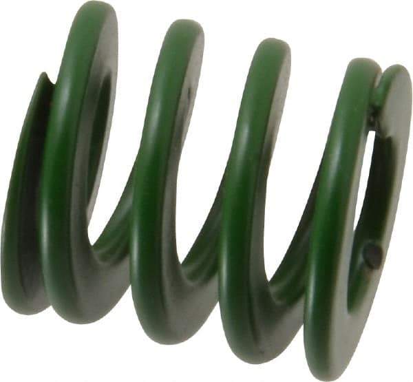 Associated Spring Raymond - 25mm Hole Diam, 12.5mm Rod Diam, 1" Free Length, Green Die Spring - 1020 N Max Deflection, 10.2mm Max Deflection, Light Duty, Chromium Alloy Steel - Caliber Tooling