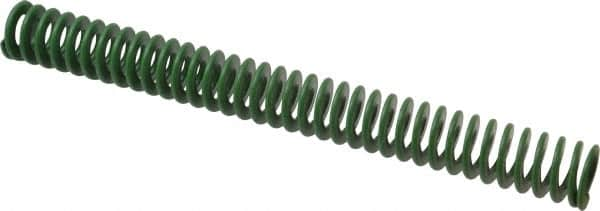 Associated Spring Raymond - 32mm Hole Diam, 16mm Rod Diam, 12" Free Length, Green Die Spring - 1256.6 N Max Deflection, 122mm Max Deflection, Light Duty, Chromium Alloy Steel - Caliber Tooling