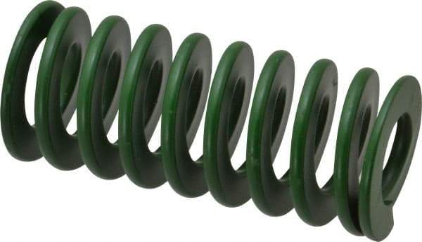 Associated Spring Raymond - 40mm Hole Diam, 20mm Rod Diam, 3-1/2" Free Length, Green Die Spring - 1785 N Max Deflection, 35mm Max Deflection, Light Duty, Chromium Alloy Steel - Caliber Tooling