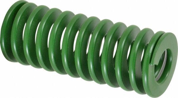 Associated Spring Raymond - 50mm Hole Diam, 25mm Rod Diam, 5" Free Length, Green Die Spring - 3621 N Max Deflection, 51mm Max Deflection, Light Duty, Chromium Alloy Steel - Caliber Tooling