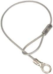 Made in USA - 6" Long, Steel Cable Loop & Eye End, Quick Release Pin Lanyard - 3/64" Cable Diam, #10 Hole Diam, Nylon Cable, Galvanized Finish - Caliber Tooling