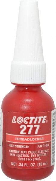 Loctite - 10 mL Bottle, Red, High Strength Liquid Threadlocker - Series 277, 24 hr Full Cure Time, Hand Tool, Heat Removal - Caliber Tooling