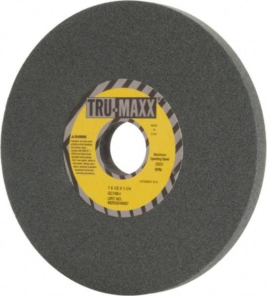 Tru-Maxx - 7" Diam x 1-1/4" Hole x 1/2" Thick, I Hardness, 100 Grit Surface Grinding Wheel - Silicon Carbide, Type 1, Fine Grade, 3,600 Max RPM, Vitrified Bond, No Recess - Caliber Tooling