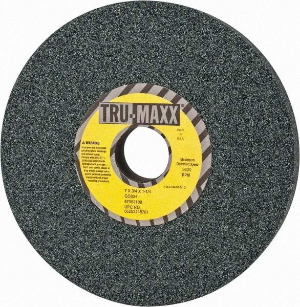 Tru-Maxx - 7" Diam x 1-1/4" Hole x 3/4" Thick, I Hardness, 60 Grit Surface Grinding Wheel - Silicon Carbide, Type 5, Medium Grade, 3,600 Max RPM, Vitrified Bond, One-Side Recess - Caliber Tooling