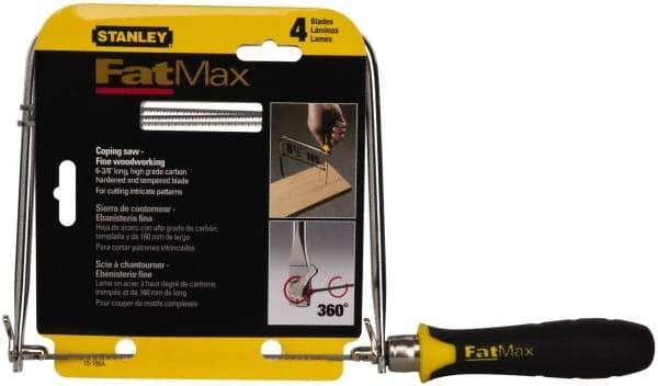 Stanley - 6-3/8" Bi-Metal Blade Coping Saw - Ergonomic ABS, TPR Handle with Cushion Grip, 13" OAL, 6-3/4" Throat Depth - Caliber Tooling