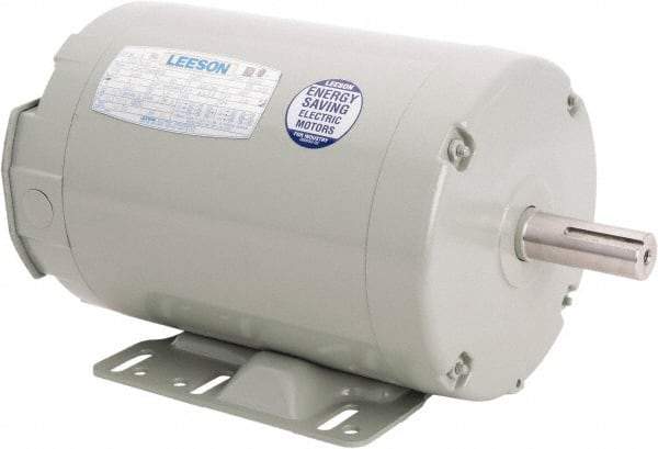 Leeson - 3 Max hp, 3,450 Max RPM, Electric AC DC Motor - 230/460 V Input, Three Phase, 145T Frame, 7/8" Shaft Diam, Rigid Base Mount, TEAO Enclosure - Caliber Tooling