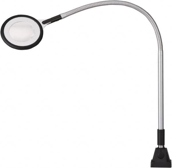 Waldmann Lighting - 25.4 Inch, Gooseneck, Clamp Mounted, LED, Silver, Magnifying Task Light - 6 Watt, 100 to 240 Volt, 2.25x Magnification, 71mm Wide - Caliber Tooling