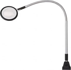 Waldmann Lighting - 25.4 Inch, Gooseneck, Clamp Mounted, LED, Silver, Magnifying Task Light - 6 Watt, 100 to 240 Volt, 2.25x Magnification, 71mm Wide - Caliber Tooling