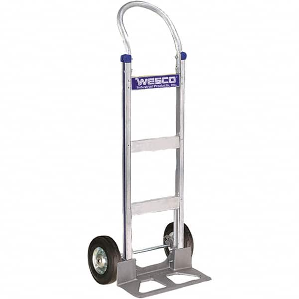 Wesco Industrial Products - 600 Lb Capacity 49" OAH Hand Truck - 18 x 7-1/2" Base Plate, Swept Back, Continuous Handle, Aluminum, Semi-Pneumatic Wheels - Caliber Tooling