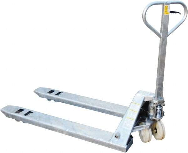 Vestil - 5,500 Lb Capacity, 7-3/4" Lift Galvanized Steel Pallet Truck - 2-7/8" Min Lift Height, 48" Fork Length x 27" Fork Width, 27" Overall Width - Caliber Tooling