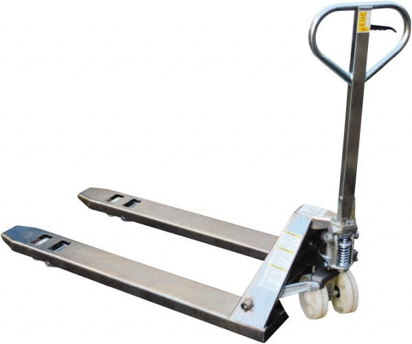 Vestil - 5,500 Lb Capacity, 7-3/4" Lift Zinc Plating Pallet Truck - 2-7/8" Min Lift Height, 48" Fork Length x 27" Fork Width, 27" Overall Width - Caliber Tooling