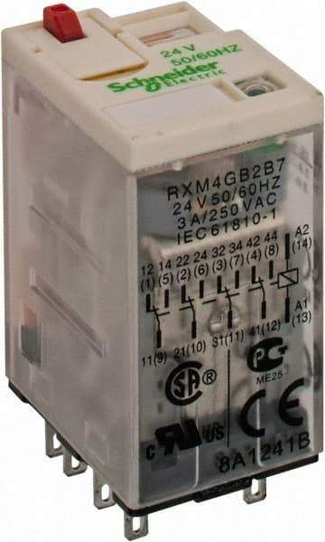 Square D - 14 Pins, 1.2 VA Power Rating, Ice Cube Electromechanical Plug-in General Purpose Relay - 3 Amp at 277 VAC, 4PDT, 24 VAC, 21mm Wide x 40mm High x 27mm Deep - Caliber Tooling