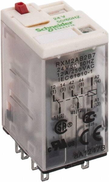 Square D - 8 Pins, 1.2 VA Power Rating, Ice Cube Electromechanical Plug-in General Purpose Relay - 12 Amp at 277 VAC, DPDT, 24 VAC, 21mm Wide x 40mm High x 27mm Deep - Caliber Tooling