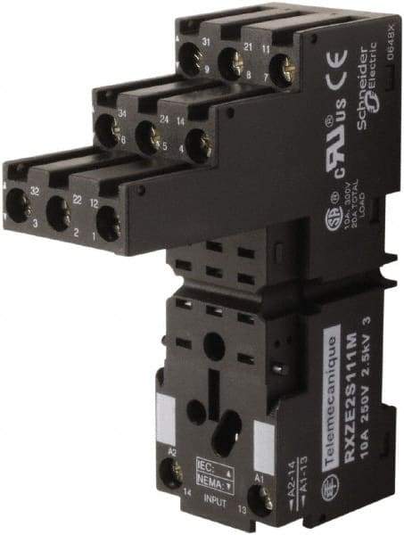 Square D - 14 Pins, 250 Volt, 5 and 10 Amp, 4PDT, Ice Cube Relay Socket - DIN Rail Mount, Screw Panel Mount, IP20, Plug In Terminal - Caliber Tooling